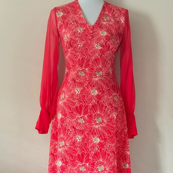 VINTAGE handmade maxi dress red floral formal - Picture 5 of 8